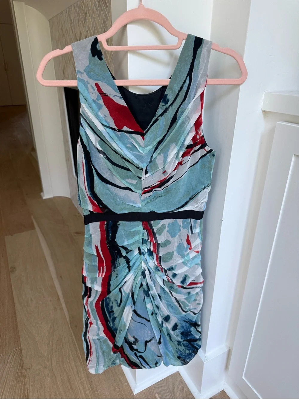 Diane von Furstenberg Silk Ruched Dress | Abstract Print | Size 4 | Sleeveless - Picture 2 of 7
